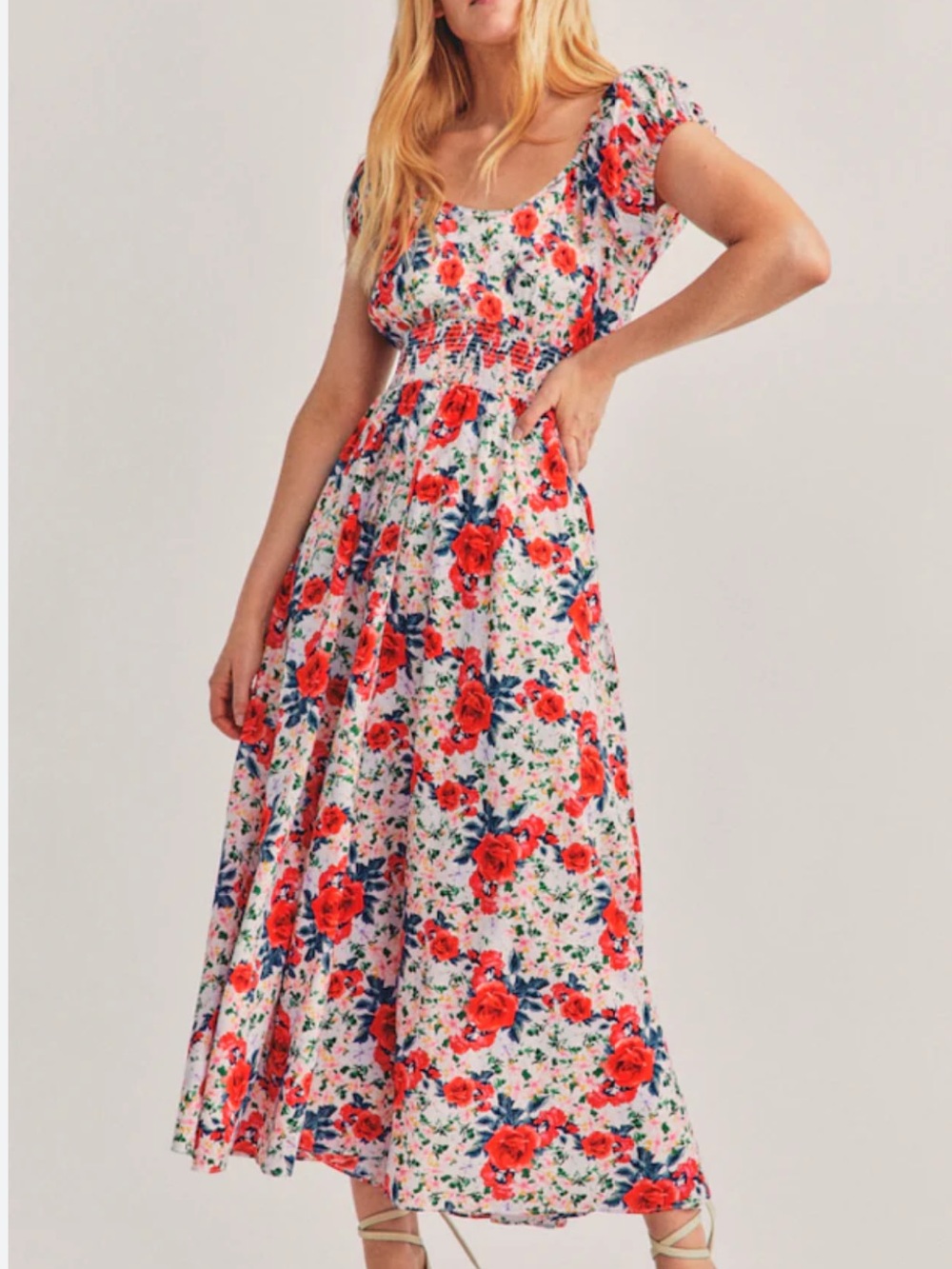 LoveShackFancy Vernon Dress Pockets Smocked Waist Puffed Sleeve Maxi Floral L